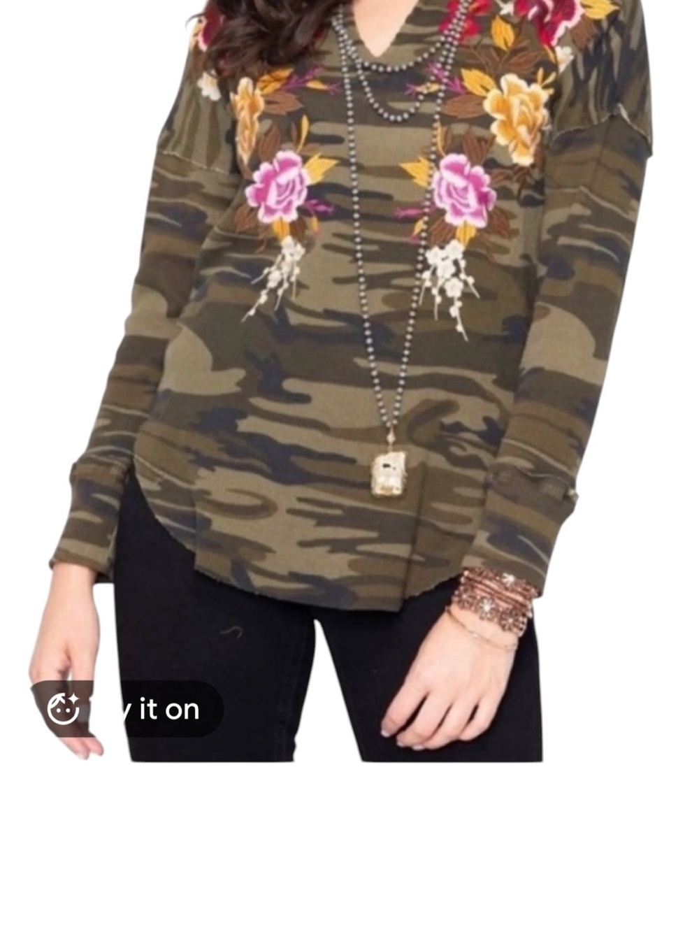 Johnny Was Olive Camo Long Sleeve Top size large - Picture 7 of 11